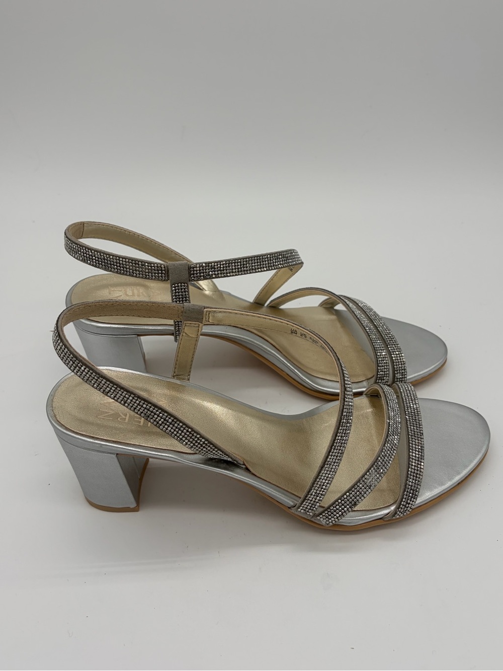 Naturalizer Silver Metallic Rhinestone Sling Heel Sandals - Picture 6 of 8